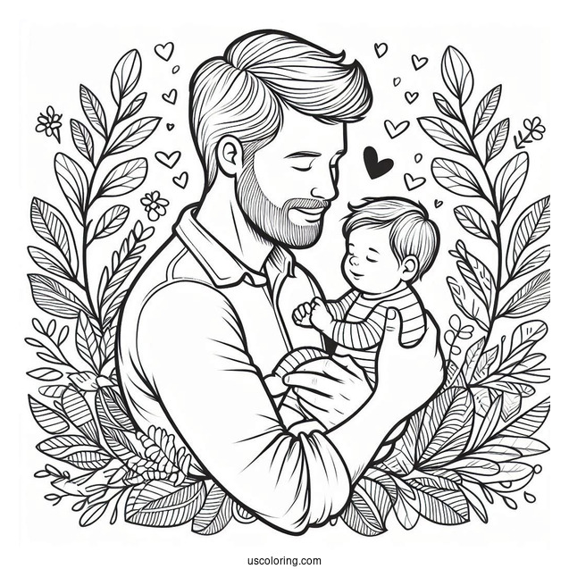 Dad Holding His Baby On Father's Day Coloring Page