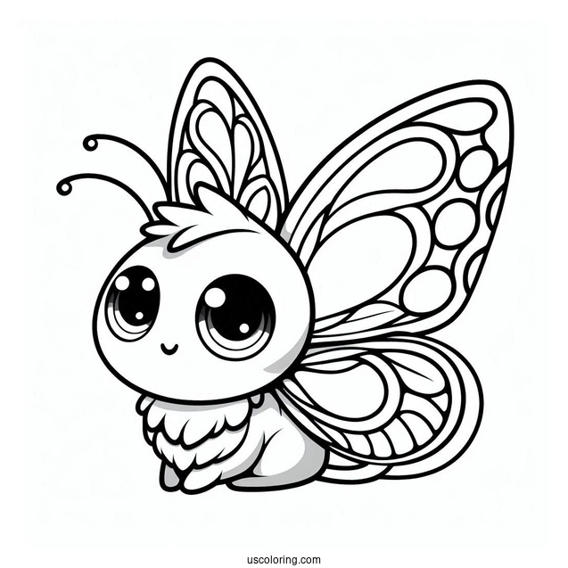Cute Cartoon Butterfly With Large Eyes Coloring Page