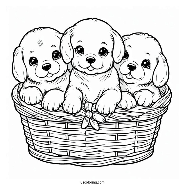 Three Puppies In Basket