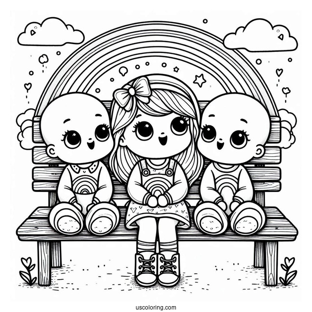 Rainbow Friends Coloring Page Watching Rainbow Babies On A Bench