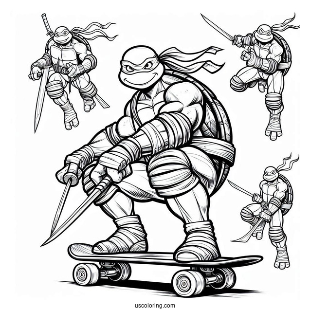Ninja Turtles Coloring Page Of Michelangelo On Skateboard