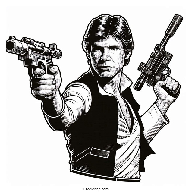 Han Solo Shooting Blaster Pistol Coloring Sheet