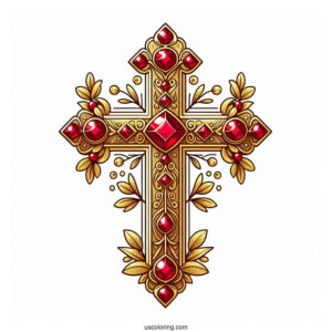 Golden Cross With Rubies Coloring