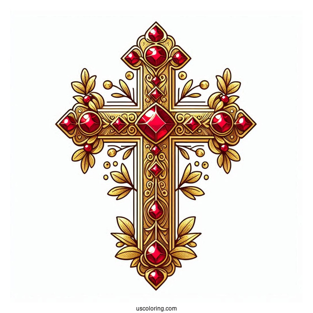 Golden Cross With Rubies Coloring