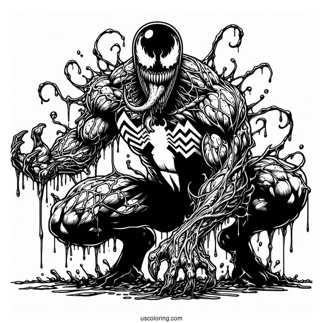 Detailed Carnage Coloring Page In Front Of Venom
