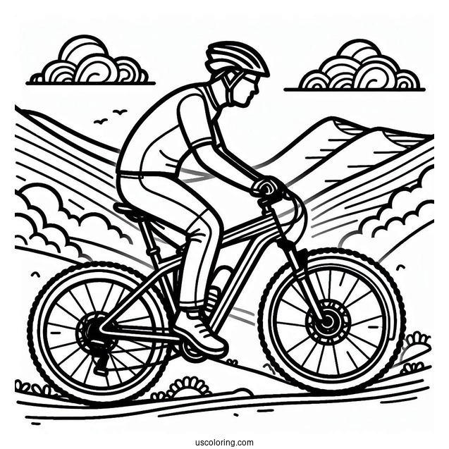 Easy Man Riding Mountain Bicycle Coloring Page For Kids