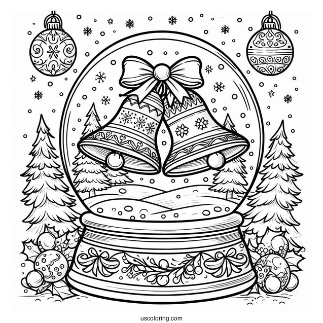 Christmas Bells Snow Globe Coloring Page
