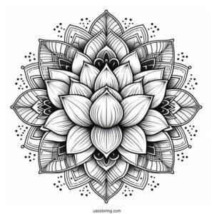 Blossoming Lotus Flower Mandala Coloring Page