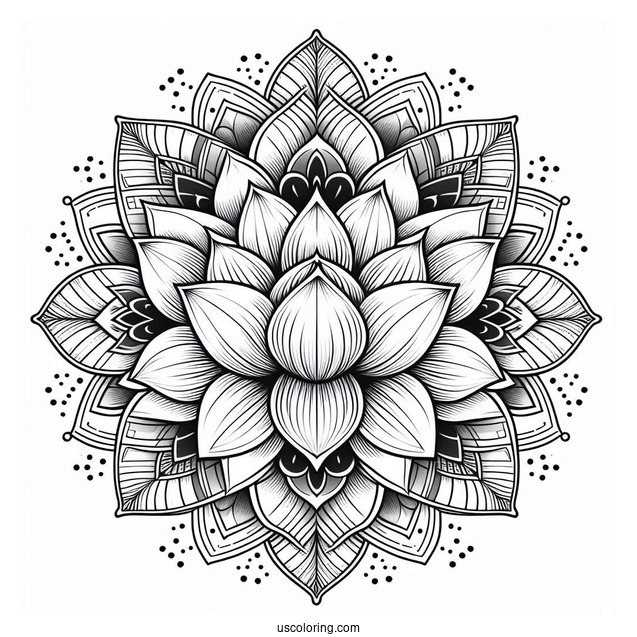 Blossoming Lotus Flower Mandala Coloring Page