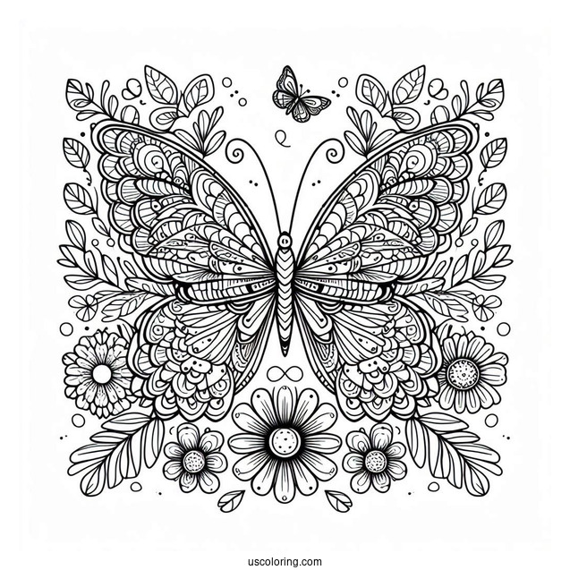 Complex Butterfly Coloring Page And Flower Mandala