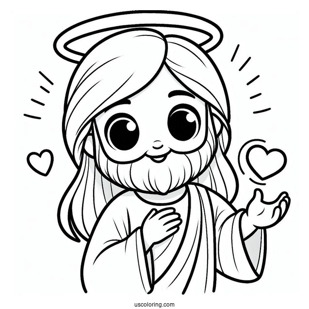 Smiling Jesus Coloring Pages With A Halo Holding A Love Heart For Preschoolers