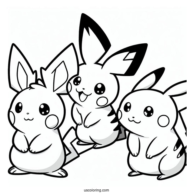 Coloring Sheet Of Pichu, Raichu, And Pikachu For Kids