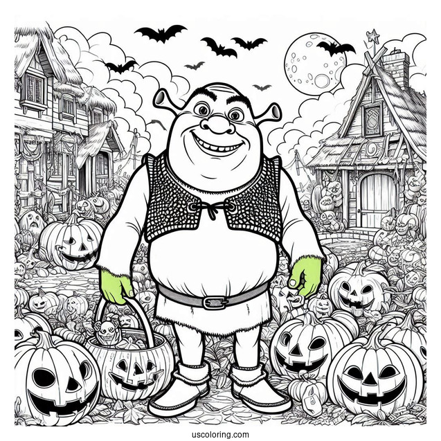 Halloween Themed Shrek Coloring Page