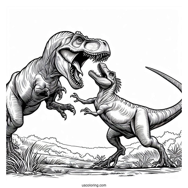 T Rex Fighting A Spinosaurus Coloring Page
