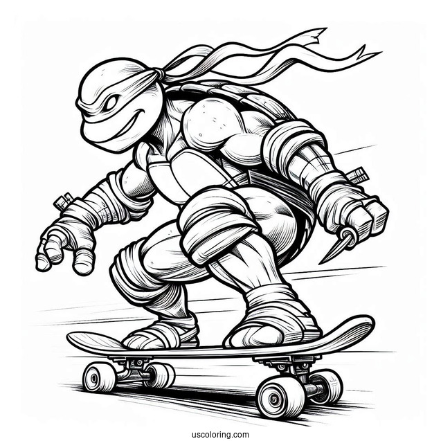 Ninja Turtles Coloring Page Of Michelangelo On Skateboard