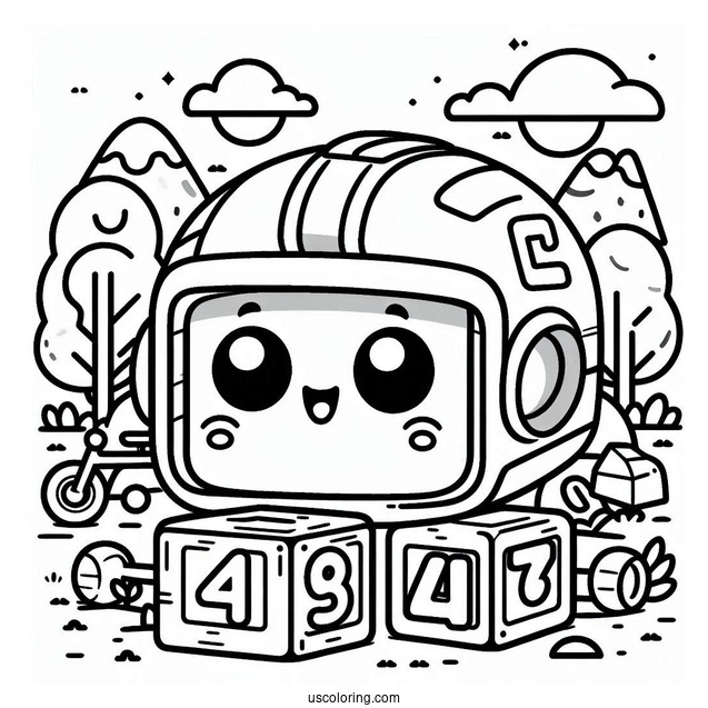 Numberblocks Coloring Page14 Outdoor Wearing Helmet