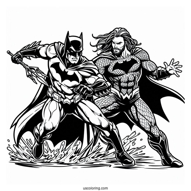 Batman Fighting Alongside Aquaman Coloring Page