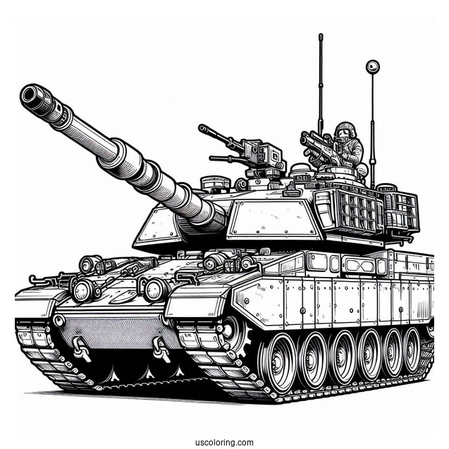 Coloring Sheet of Challenger 2 British Tank With Gunner