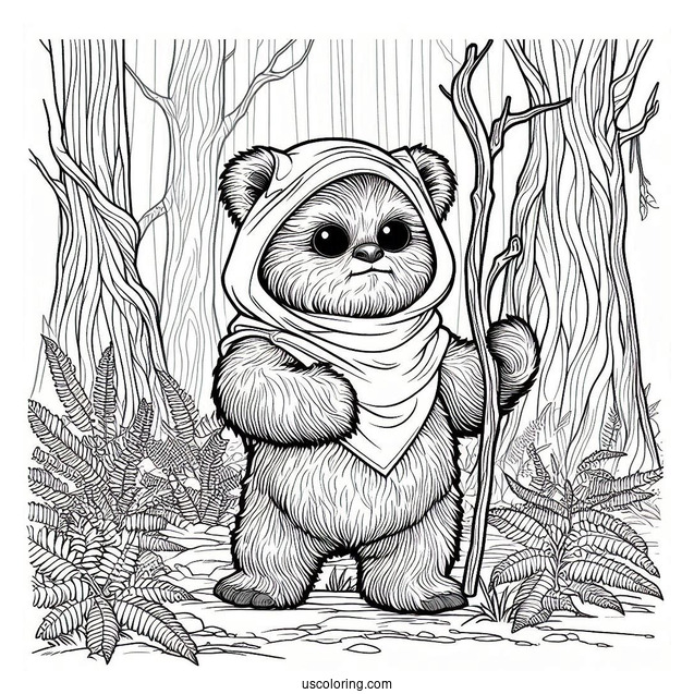 Ewok In The Forest Coloring Page