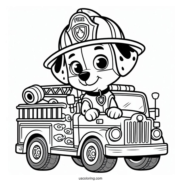 Marshall With Fire Truck Coloring Page