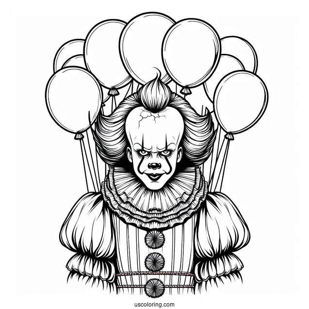 Pennywise Surrounded By Balloons Coloring Page