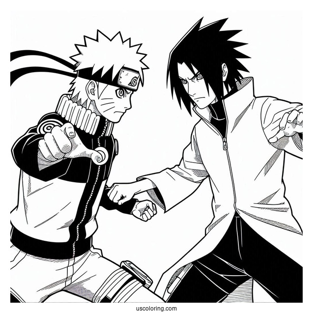 Naruto Fighting Beside Sasuke Coloring Page In Shippuden