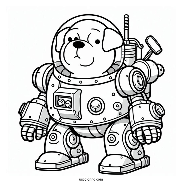Rick and Morty Coloring Page Of Snuffles the Dog in Mech Suit