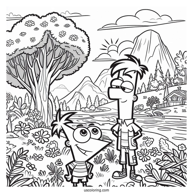 Phineas And Ferb Coloring Page In The Backyard