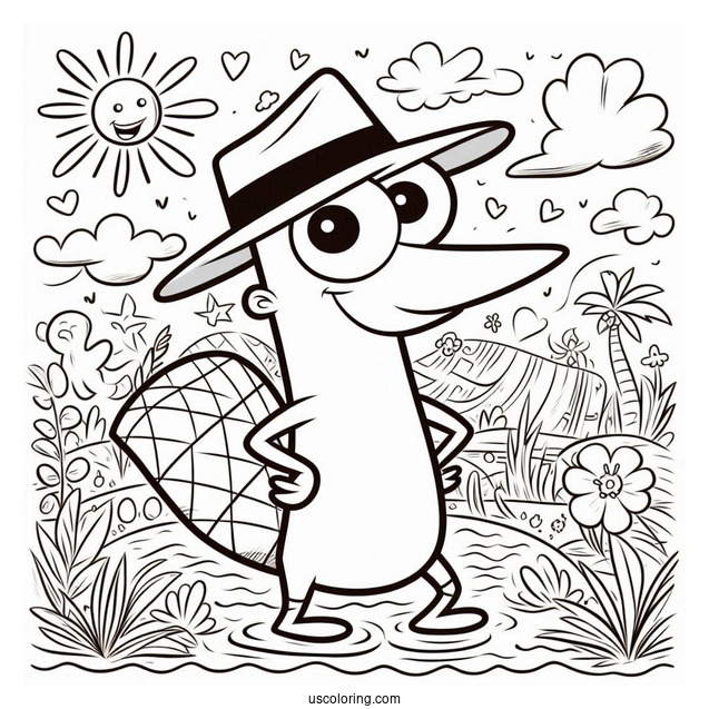 Phineas And Ferb Coloring Page Of Perry The Platypus For Preschoolers