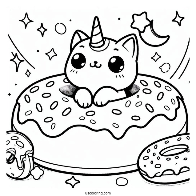 Cute Cat Donut Coloring Page For Preschoolers