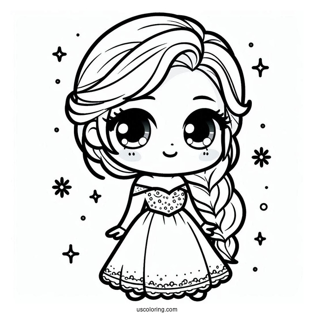 Cute Kawaii Young Elsa Coloring Page