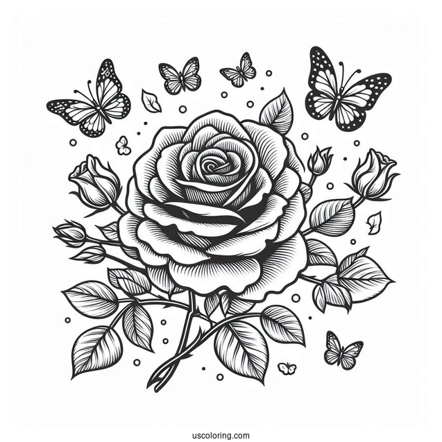 Beautiful Roses With Butterflies To Color
