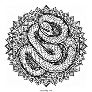 Snake Wrapping Around a Mandala To Color