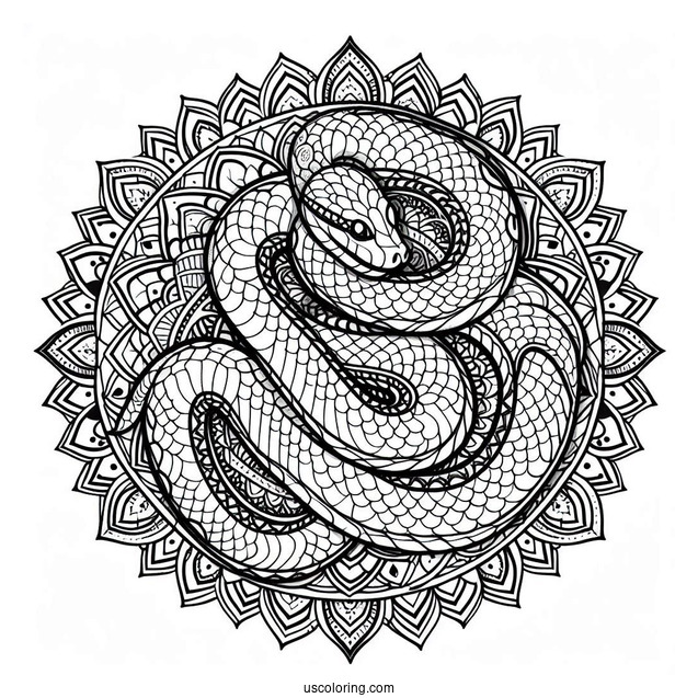 Snake Wrapping Around a Mandala To Color