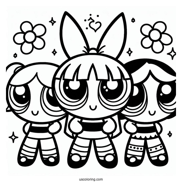 Kawaii Themed Powerpuff Girls Coloring Page