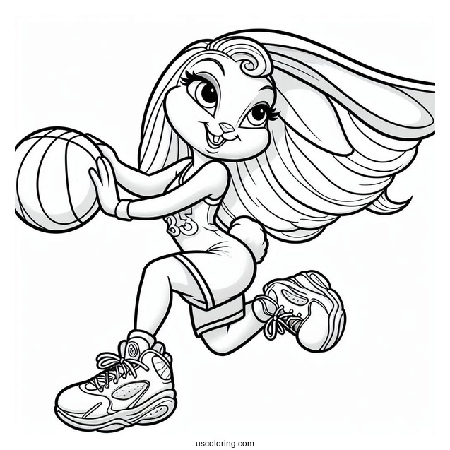 Simple Lola Bunny Twirling Basketball Coloring Sheet For Kids