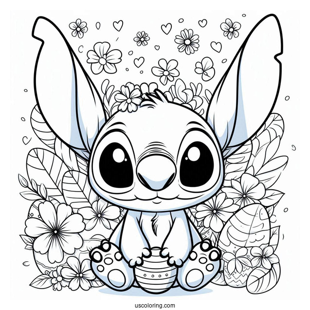 Easter Bunny Coloring Page Of Stitch Wearing Bunny Ears
