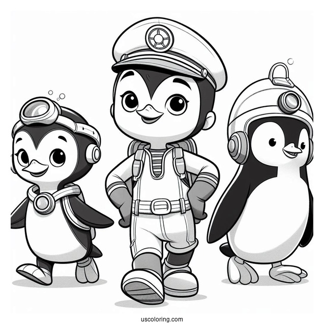 Octonauts Coloring Page Of Captain Barnacles, Peso Penguin, And Kwazii Walking