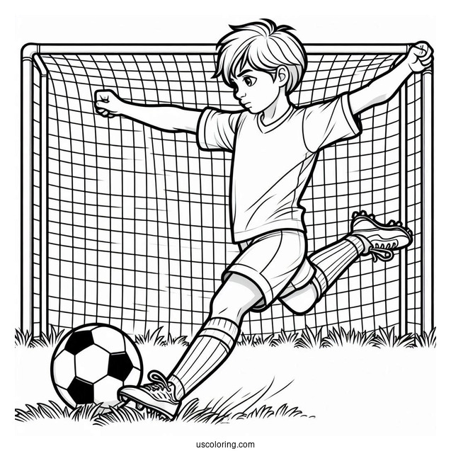 Soccer Player Kicking For Goal To Color