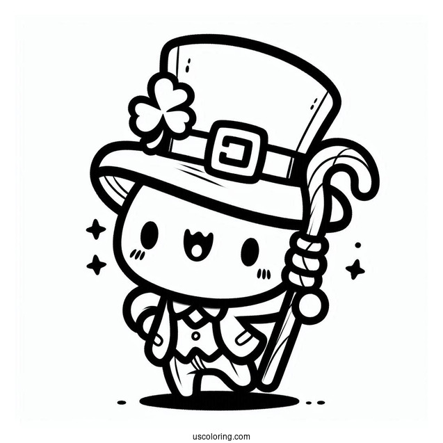 St. Patrick's Day Coloring Page Kawaii Leprechaun With A Cane