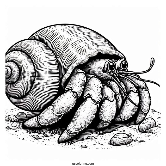 Realistic Hermit Crab Coloring Page On The Beach