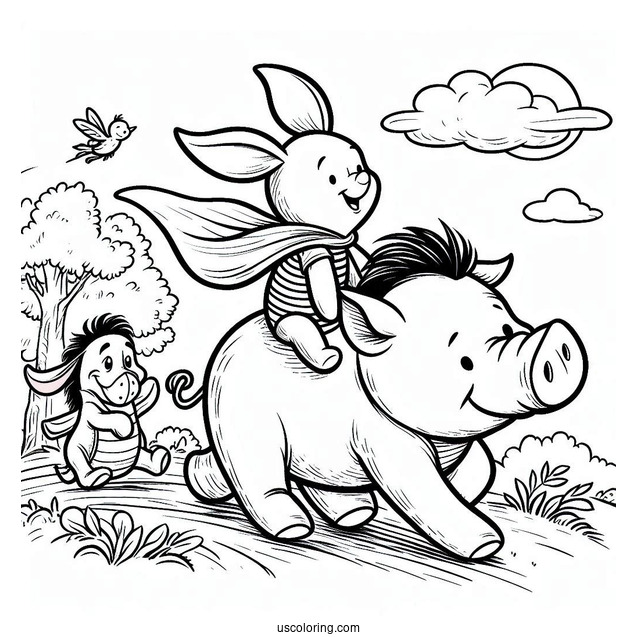 Piglet Coloring Page And Winnie The Pooh Riding On Eeyore