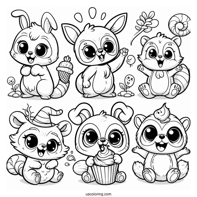 Smiling Critters Coloring Page Characters Cheering