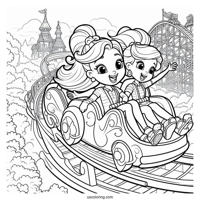 Polly Pocket Coloring Page Riding Rollercoaster With Lila And Shani