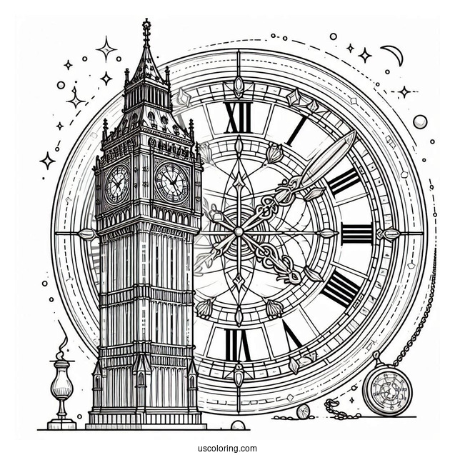 Big Ben Clock With Roman Numerals Coloring Page