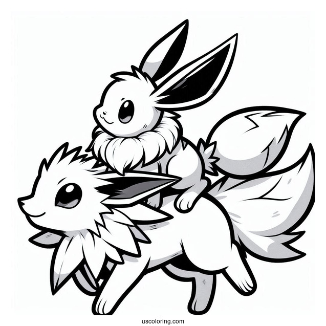 Eevee Riding On Jolteon Coloring Page