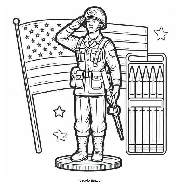 Plastic Toy Soldier Coloring Page Saluting