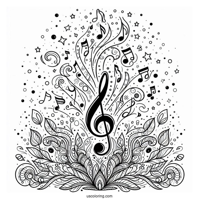 Music Coloring Page Of Musical Notes Floating In The Air