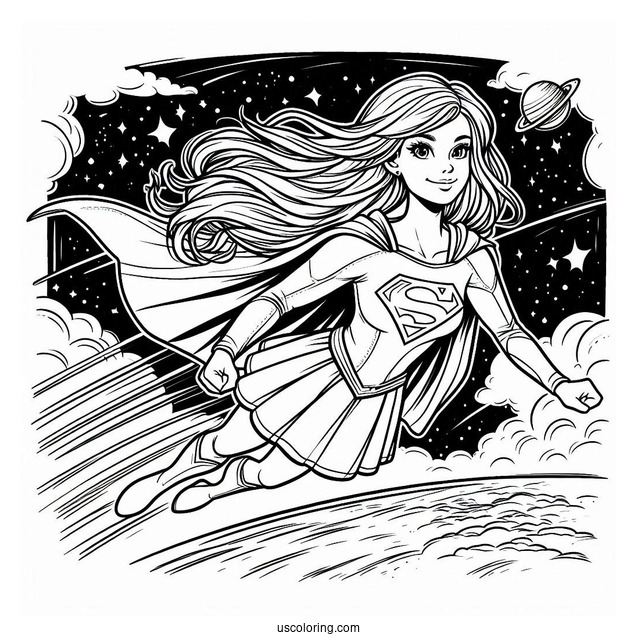 Supergirl Coloring Page Flying In Outerspace