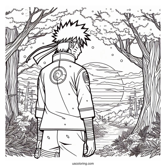 Hatake Kakashi Coloring Page In The Forest With Mangekyo Sharingan In The Sky
